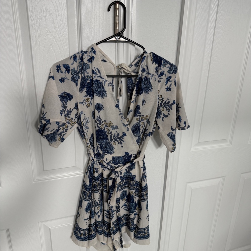 Floral Romper in Blue and White by Trixxi